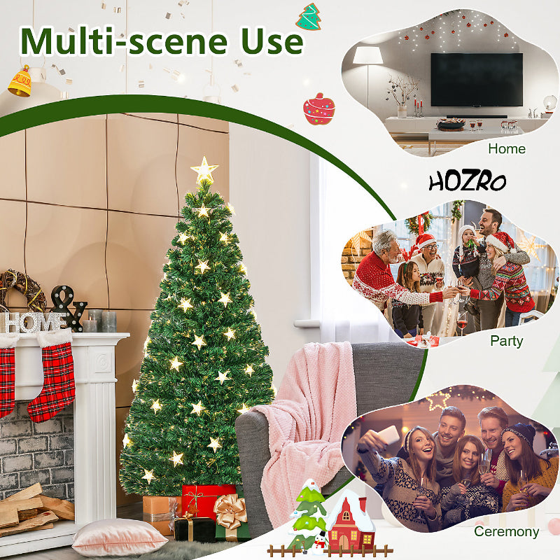 Brad Artificial de Crăciun HOZRO, cu Stelute – Decor Feeric cu Stea în Vârf, Suport Metalic Inclus și Efecte Strălucitoare ce Transformă Orice Spațiu într-un Colț de Poveste de Crăciun ✨ HOZRO