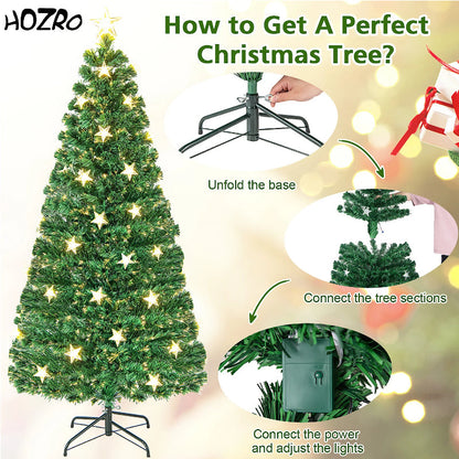 Brad Artificial de Crăciun HOZRO, cu Stelute – Decor Feeric cu Stea în Vârf, Suport Metalic Inclus și Efecte Strălucitoare ce Transformă Orice Spațiu într-un Colț de Poveste de Crăciun ✨ HOZRO