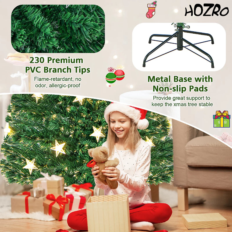 Brad Artificial de Crăciun HOZRO, cu Stelute – Decor Feeric cu Stea în Vârf, Suport Metalic Inclus și Efecte Strălucitoare ce Transformă Orice Spațiu într-un Colț de Poveste de Crăciun ✨ HOZRO