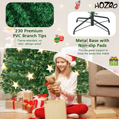 Brad Artificial de Crăciun HOZRO, cu Stelute – Decor Feeric cu Stea în Vârf, Suport Metalic Inclus și Efecte Strălucitoare ce Transformă Orice Spațiu într-un Colț de Poveste de Crăciun ✨ HOZRO