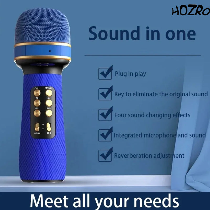 Microfon Wireless Bluetooth HOZRO, Microfon Condensator pentru Karaoke, Cântat și Divertisment, cu Audio Integrat, Ideal pentru Utilizare Acasă și Petreceri HOZRO