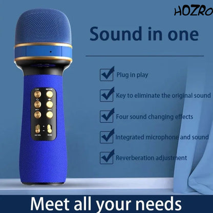 Microfon Wireless Bluetooth HOZRO, Microfon Condensator pentru Karaoke, Cântat și Divertisment, cu Audio Integrat, Ideal pentru Utilizare Acasă și Petreceri HOZRO