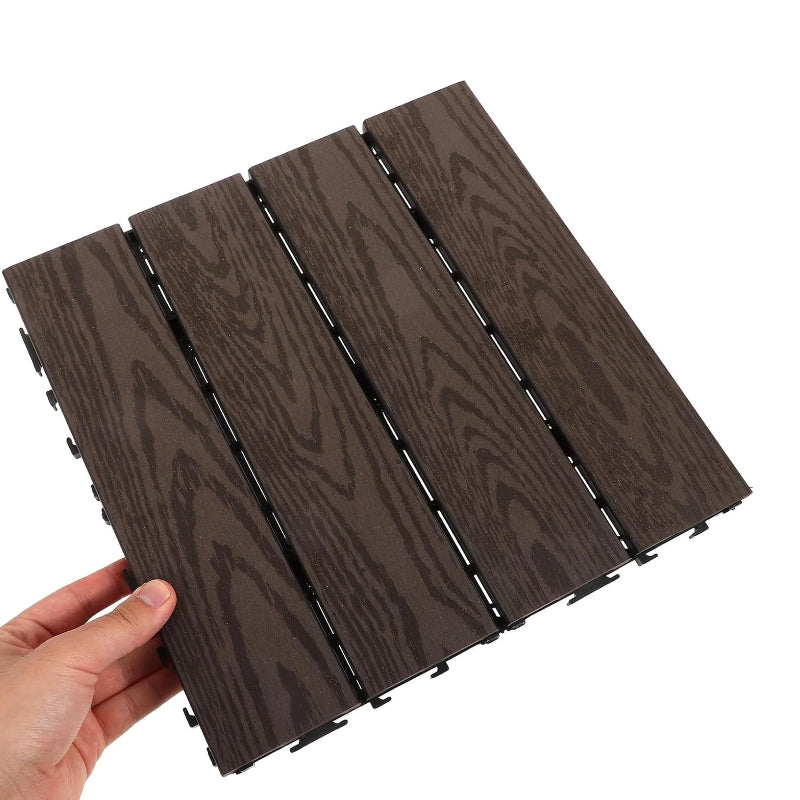 Pavaj pentru Terasă HOZRO, din Lemn cu Sistem Interlocking, Dimensiune 30 × 30 cm – Plăci de Pardoseală pentru Exterior, Impermeabile și Rezistente la Intemperii, Potrivite pentru Grădina sau Zonă de Piscina, Ușor de Montat, Culoare Maro, Model V0601-42 HOZRO