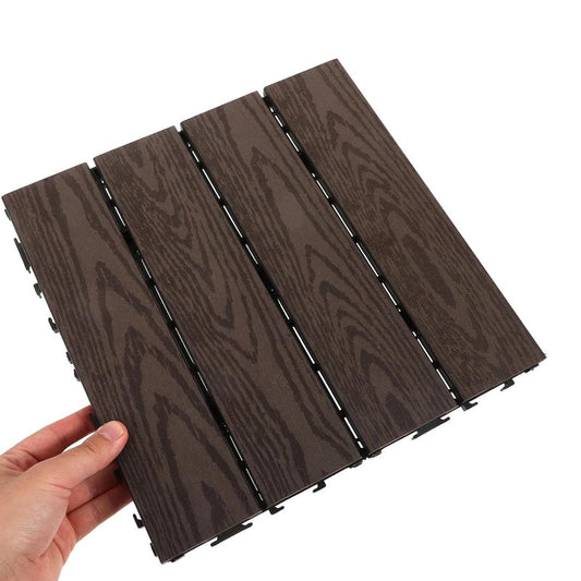 Pavaj pentru Terasă HOZRO, din Lemn cu Sistem Interlocking, Dimensiune 30 × 30 cm – Plăci de Pardoseală pentru Exterior, Impermeabile și Rezistente la Intemperii, Potrivite pentru Grădina sau Zonă de Piscina, Ușor de Montat, Culoare Maro, Model V0601-42 HOZRO