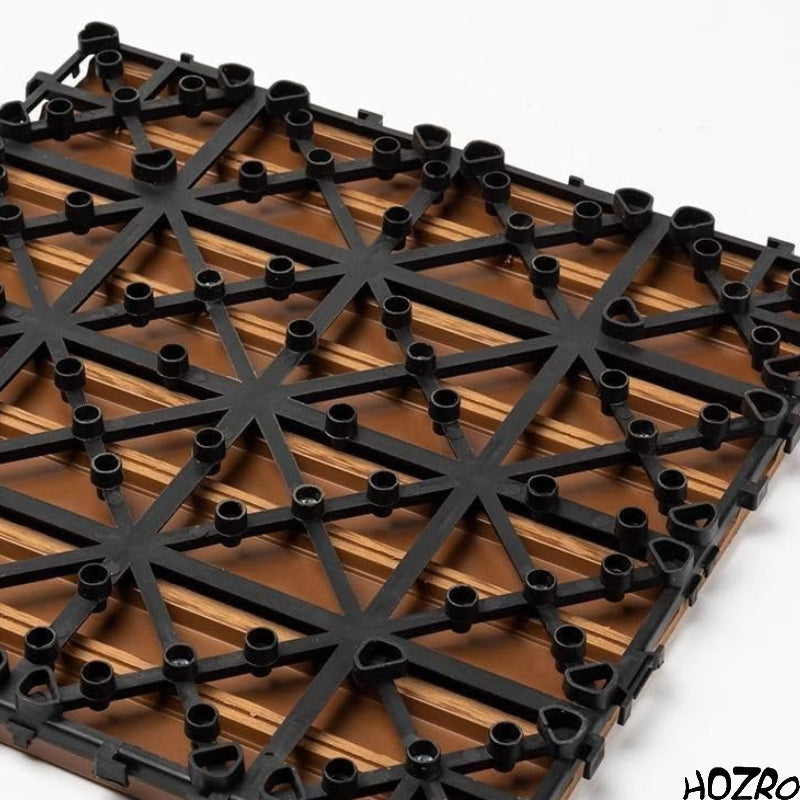 Pavaj pentru Terasă HOZRO, din Lemn cu Sistem Interlocking, Dimensiune 30 × 30 cm – Plăci de Pardoseală pentru Exterior, Impermeabile și Rezistente la Intemperii, Potrivite pentru Grădina sau Zonă de Piscina, Ușor de Montat, Culoare Maro, Model V0601-42 HOZRO