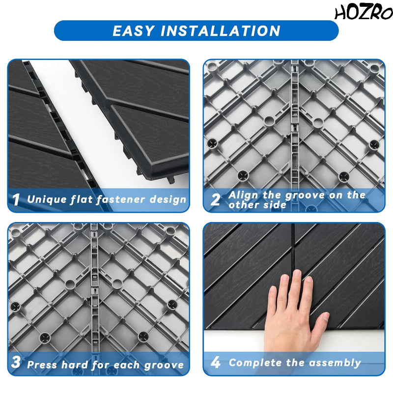 Pavaj de Terasă HOZRO, pentru Exterior, Plăci Interlocking 30 × 30 cm – Pardoseală Modulară Impermeabilă și Rezistentă la Intemperii, Ideală pentru Terasă sau Zonă de Piscină, Montaj Rapid Fără Unelte, Model V0601-44 HOZRO