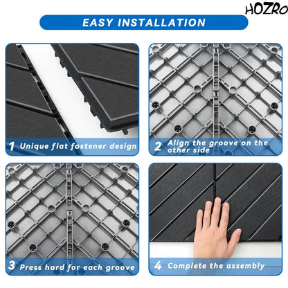 Pavaj de Terasă HOZRO, pentru Exterior, Plăci Interlocking 30 × 30 cm – Pardoseală Modulară Impermeabilă și Rezistentă la Intemperii, Ideală pentru Terasă sau Zonă de Piscină, Montaj Rapid Fără Unelte, Model V0601-44 HOZRO