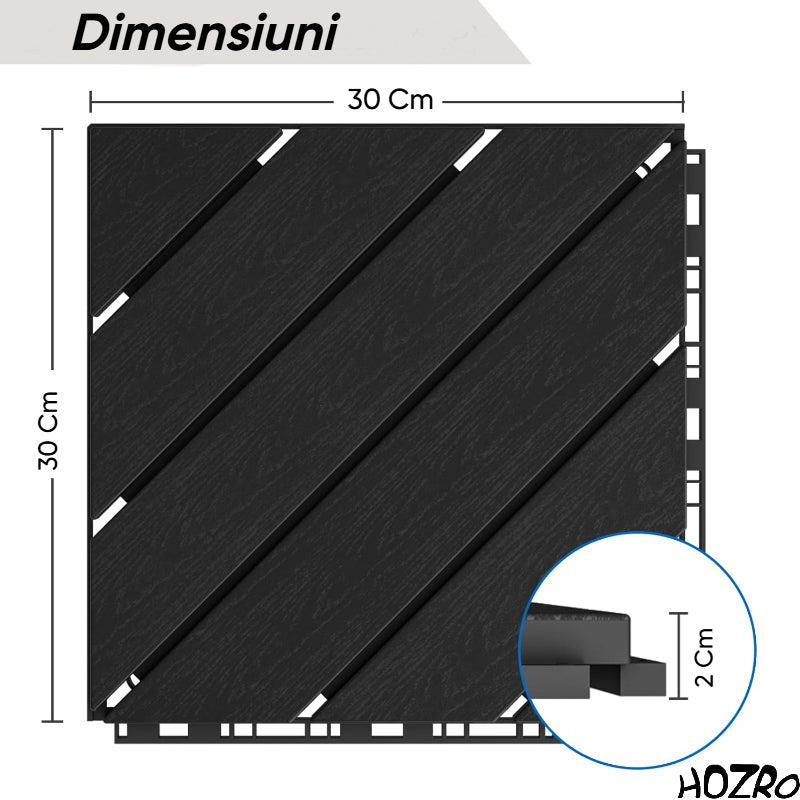 Pavaj de Terasă HOZRO, pentru Exterior, Plăci Interlocking 30 × 30 cm – Pardoseală Modulară Impermeabilă și Rezistentă la Intemperii, Ideală pentru Terasă sau Zonă de Piscină, Montaj Rapid Fără Unelte, Model V0601-44 HOZRO