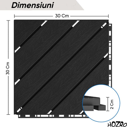 Pavaj de Terasă HOZRO, pentru Exterior, Plăci Interlocking 30 × 30 cm – Pardoseală Modulară Impermeabilă și Rezistentă la Intemperii, Ideală pentru Terasă sau Zonă de Piscină, Montaj Rapid Fără Unelte, Model V0601-44 HOZRO
