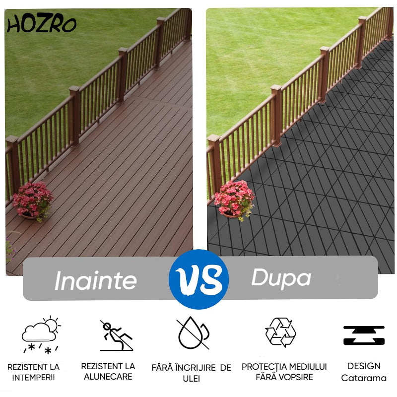 Pavaj de Terasă HOZRO, pentru Exterior, Plăci Interlocking 30 × 30 cm – Pardoseală Modulară Impermeabilă și Rezistentă la Intemperii, Ideală pentru Terasă sau Zonă de Piscină, Montaj Rapid Fără Unelte, Model V0601-44 HOZRO