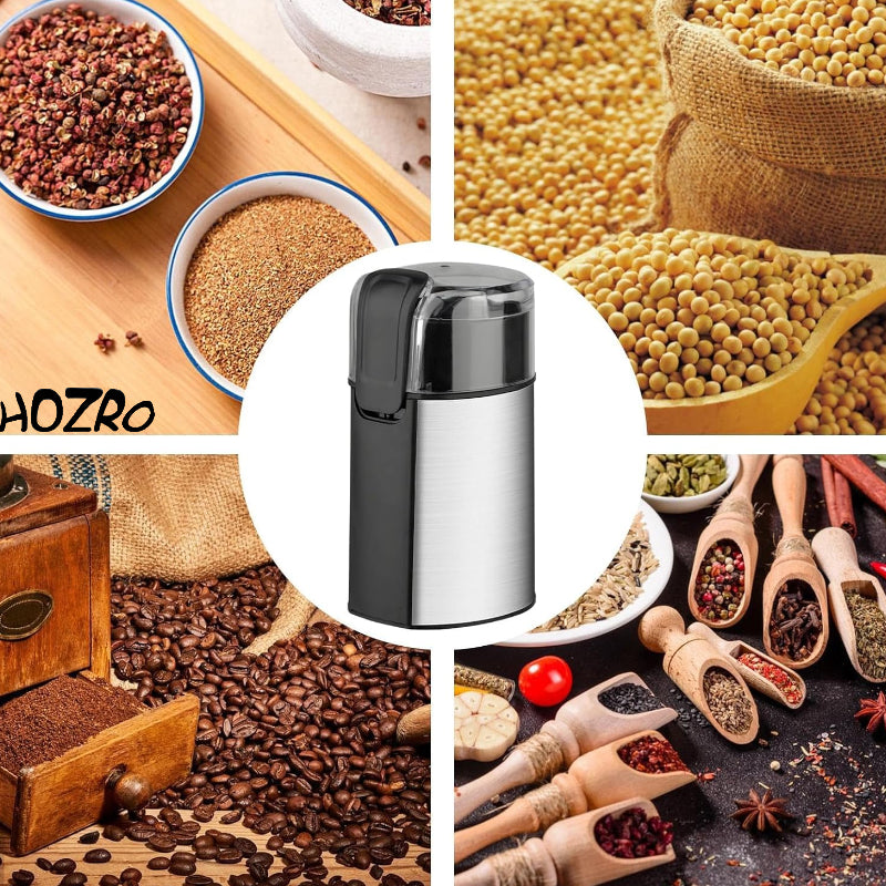 Râșniță de cafea electrică HOZRO, cu alimentare la priză, carcasă din plastic și metal, lame din oțel inoxidabil, măcinare rapidă pentru boabe de cafea, condimente și semințe, design compact, ușor de utilizat HOZRO