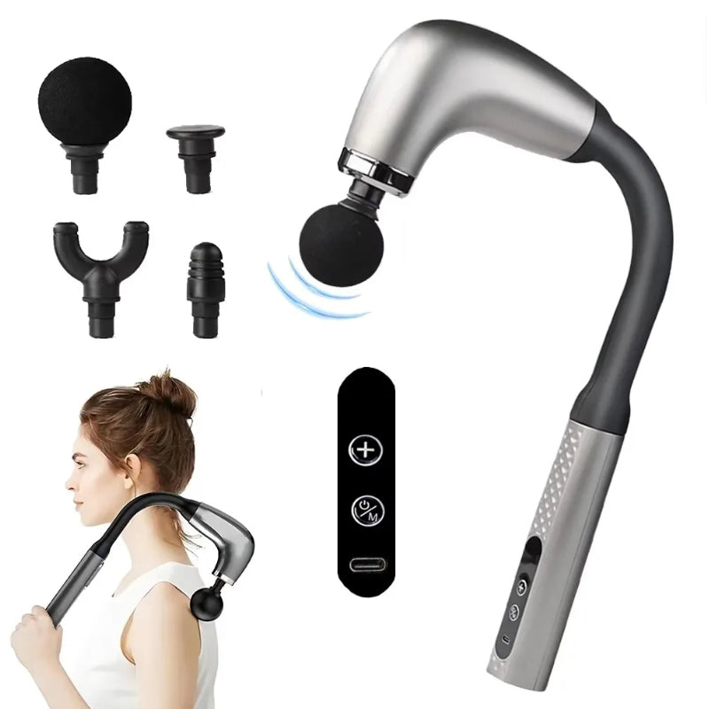 Pistol de masaj muscular HOZRO, cu percuție pentru întregul corp, reîncărcabil, cu mâner extins ergonomic, 9 niveluri de viteză și control al intensității, 4 capete de masaj interschimbabile, baterie de 1200 mAh HOZRO