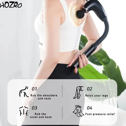 Pistol de masaj muscular HOZRO, cu percuție pentru întregul corp, reîncărcabil, cu mâner extins ergonomic, 9 niveluri de viteză și control al intensității, 4 capete de masaj interschimbabile, baterie de 1200 mAh HOZRO