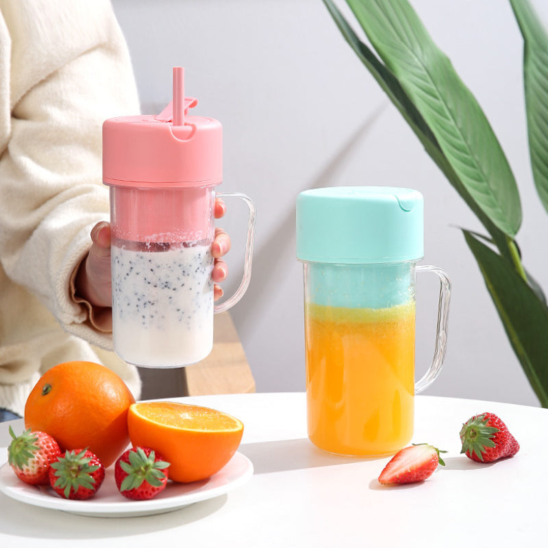 Storcător electric portabil HOZRO, cu mâner și pai încorporat, blender personal pentru smoothie-uri reîncărcabil prin USB, cu 6 lame din oțel inoxidabil de mare viteză, fără BPA și anti-scurgere, capac rabatabil pentru băut ușor, recipient de 420 ml HOZRO