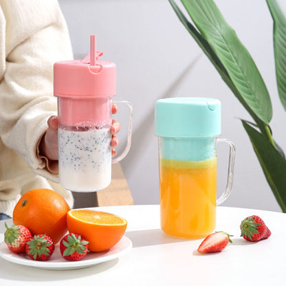 Storcător electric portabil HOZRO, cu mâner și pai încorporat, blender personal pentru smoothie-uri reîncărcabil prin USB, cu 6 lame din oțel inoxidabil de mare viteză, fără BPA și anti-scurgere, capac rabatabil pentru băut ușor, recipient de 420 ml HOZRO