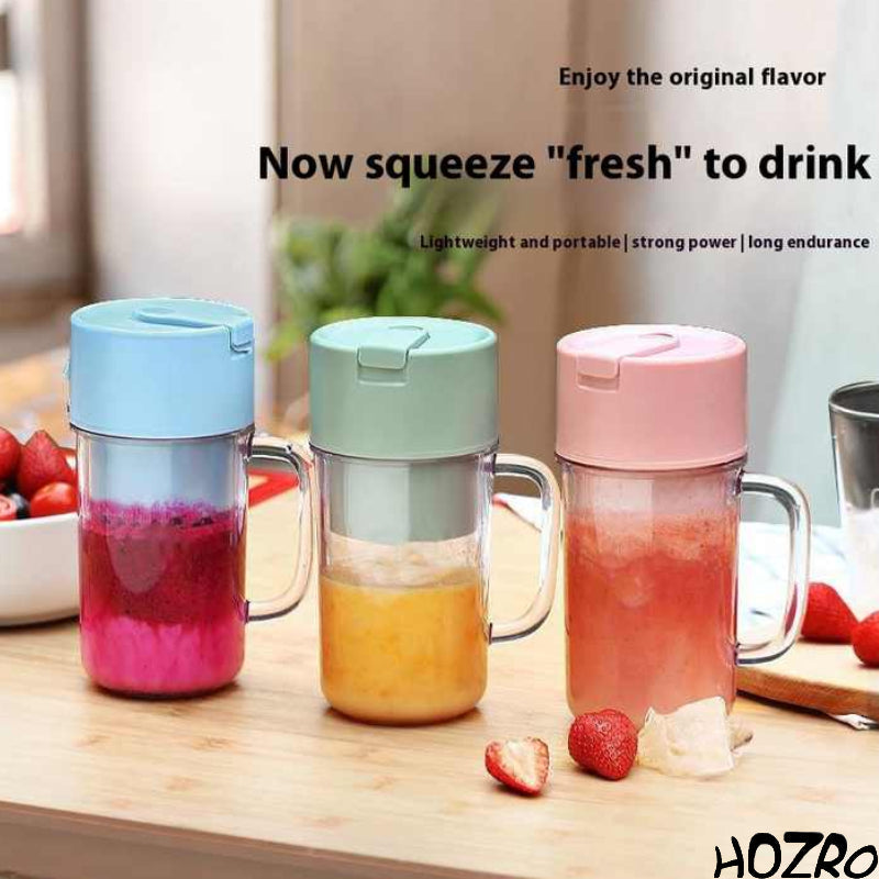Storcător electric portabil HOZRO, cu mâner și pai încorporat, blender personal pentru smoothie-uri reîncărcabil prin USB, cu 6 lame din oțel inoxidabil de mare viteză, fără BPA și anti-scurgere, capac rabatabil pentru băut ușor, recipient de 420 ml HOZRO