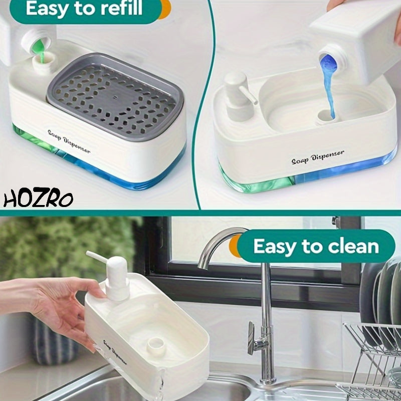 Dispozitiv HOZRO, pentru dozare detergent de vase din plastic rezistent, cu sistem de pompare integrat pentru dozare precisă și economică, design compact și modern, ușor de utilizat și reîncărcat HOZRO
