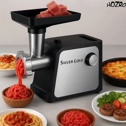 Mașină Electrica de Tocat Carne HOZRO, 1000W, Oțel Inoxidabil, Cu Accesoriu pentru Cârnați, Rapidă și Eficientă, Ideală pentru Bucătărie de Acasă și Prepararea Cărnii pentru Burgeri