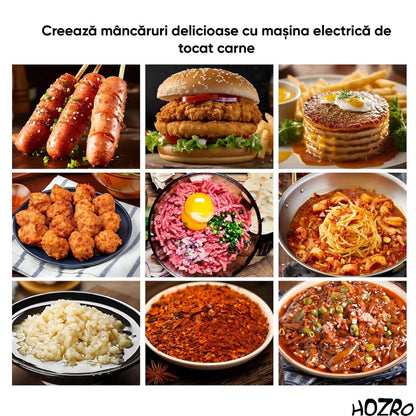 Mașină Electrica de Tocat Carne HOZRO, 1000W, Oțel Inoxidabil, Cu Accesoriu pentru Cârnați, Rapidă și Eficientă, Ideală pentru Bucătărie de Acasă și Prepararea Cărnii pentru Burgeri
