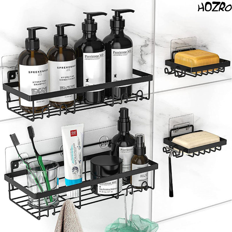Raft Organizator HOZRO, pentru Duș, cu Suport pentru Săpun, Montare cu Adeziv, Etajeră pentru Baie, Ideală pentru Organizarea Accesoriilor de Duș