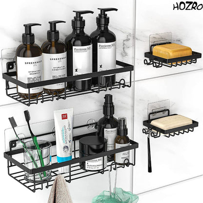 Raft Organizator HOZRO, pentru Duș, cu Suport pentru Săpun, Montare cu Adeziv, Etajeră pentru Baie, Ideală pentru Organizarea Accesoriilor de Duș