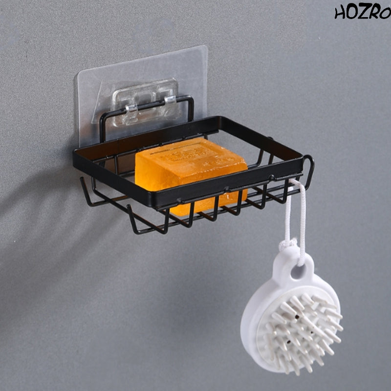 Raft Organizator HOZRO, pentru Duș din Metal, cu Montare Autoadezivă, Negru, Etajeră de Perete pentru Baie, Coș de Depozitare pentru Accesorii