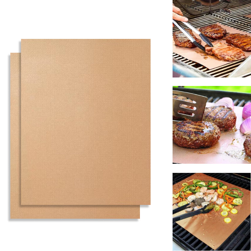 Set 2 bucăți Folie Antiaderentă HOZRO, pentru Grătar BBQ din Teflon, Rezistentă la Căldură, Reutilizabilă, 40 x 33 cm