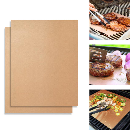 Комплект 2 броя незалепващи подложки HOZRO, за BBQ грил от тефлон, топлоустойчиви, за многократна употреба, 40 x 33 см