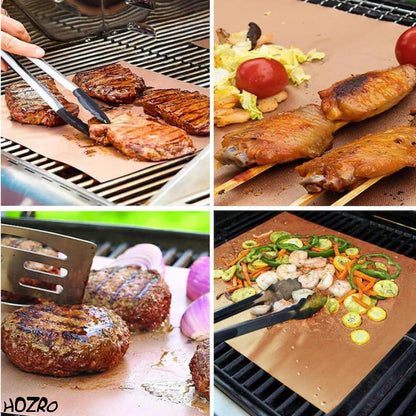 Set 2 bucăți Folie Antiaderentă HOZRO, pentru Grătar BBQ din Teflon, Rezistentă la Căldură, Reutilizabilă, 40 x 33 cm