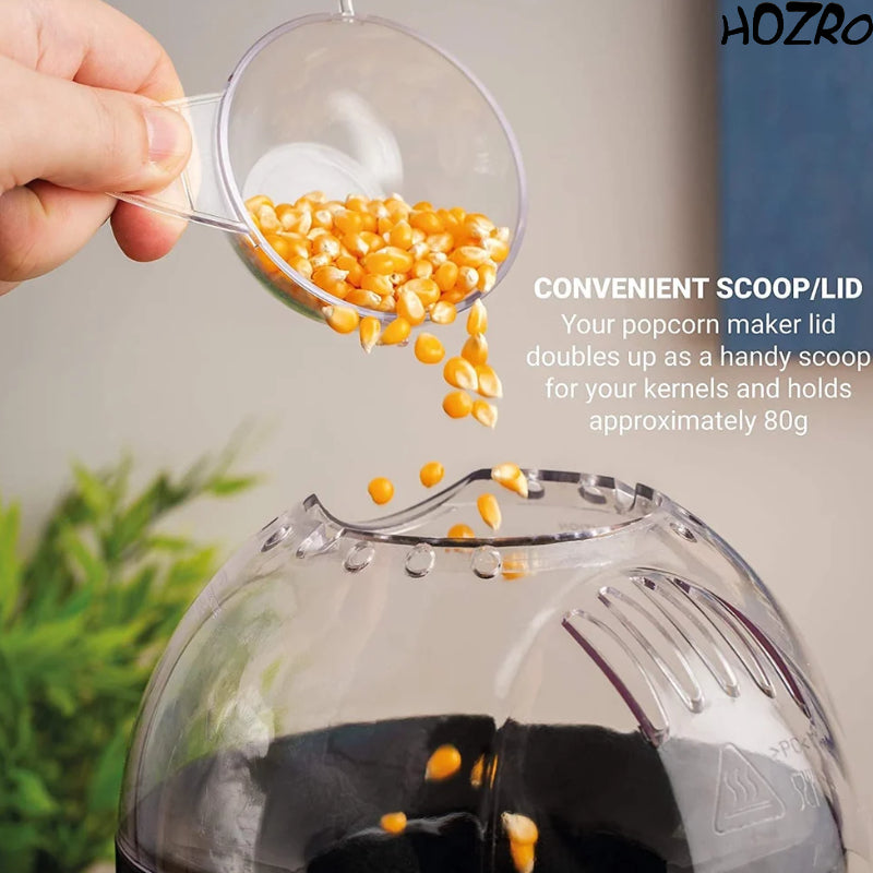 Aparat de Popcorn HOZRO, Fără Ulei și Sare, Design din Aluminiu cu Capac Transparent, Circulație Optimă a Căldurii, Capacitate 80–100 g