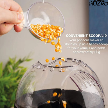 Aparat de Popcorn HOZRO, Fără Ulei și Sare, Design din Aluminiu cu Capac Transparent, Circulație Optimă a Căldurii, Capacitate 80–100 g