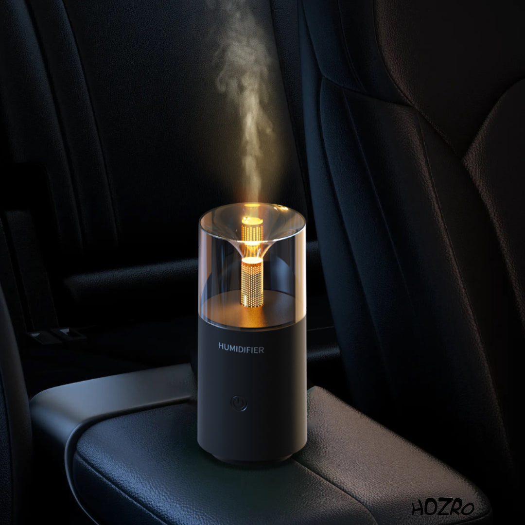 Difuzor de Aromaterapie HOZRO, 120 ml, cu Efect de Lumină tip Lumânare, Lampă de Noapte – pentru Birou, Casă și Mașină
