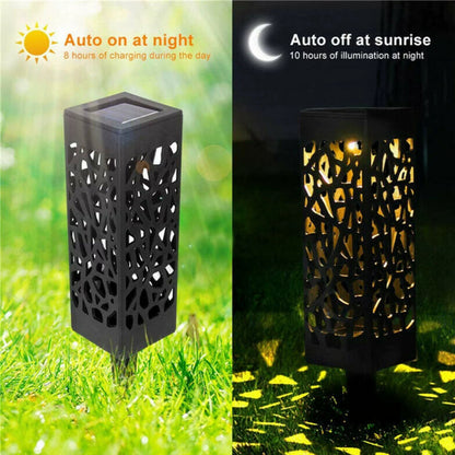 Set 6 Lămpi Solare de Grădină HOZRO, Design Decupat, Lumină Caldă Albă, cu Țepușă pentru Sol, Iluminat Exterior Economic, Culoare Neagră