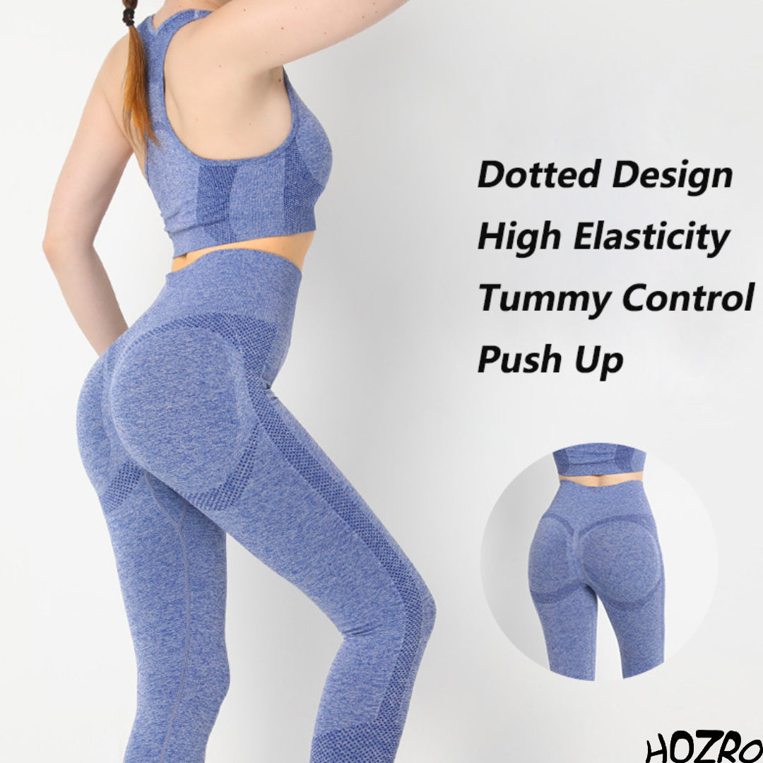 Set Fitness HOZRO, 2 Piese – Colanți Push-Up cu Talie Înaltă + Bustieră Sport cu Susținere Ridicata, Marime S-M