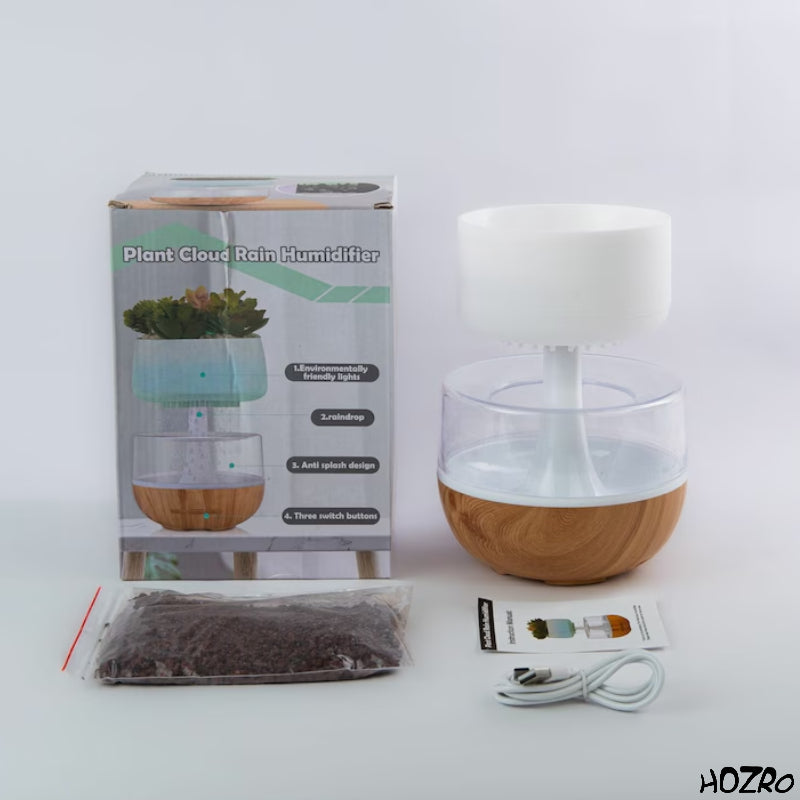 Difuzor Aromaterapie HOZRO, cu Ultrasunete Tip Plantă, Design Natural Elegant, Efect Vizual de Picături de Apă, Funcționare Silențioasă, Temporizator Inteligent