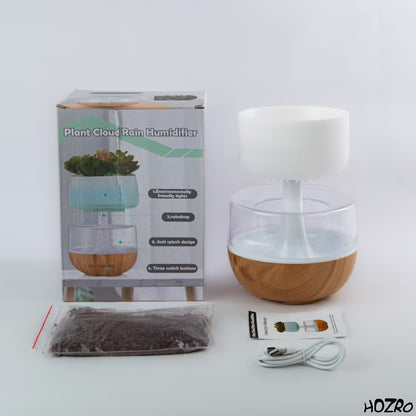 Difuzor Aromaterapie HOZRO, cu Ultrasunete Tip Plantă, Design Natural Elegant, Efect Vizual de Picături de Apă, Funcționare Silențioasă, Temporizator Inteligent