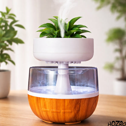 Difuzor Aromaterapie HOZRO, cu Ultrasunete Tip Plantă, Design Natural Elegant, Efect Vizual de Picături de Apă, Funcționare Silențioasă, Temporizator Inteligent