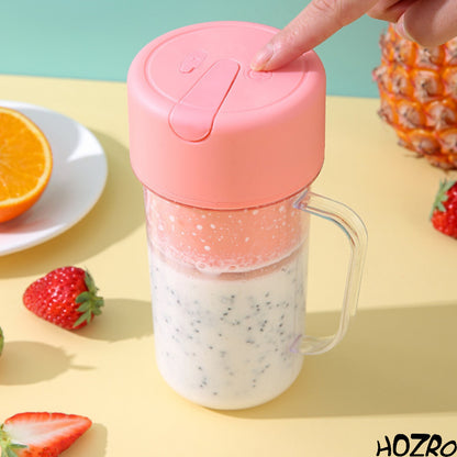 Storcător electric portabil HOZRO, cu mâner și pai încorporat, blender personal pentru smoothie-uri reîncărcabil prin USB, 6 lame din oțel inoxidabil de mare viteză,  420 ml