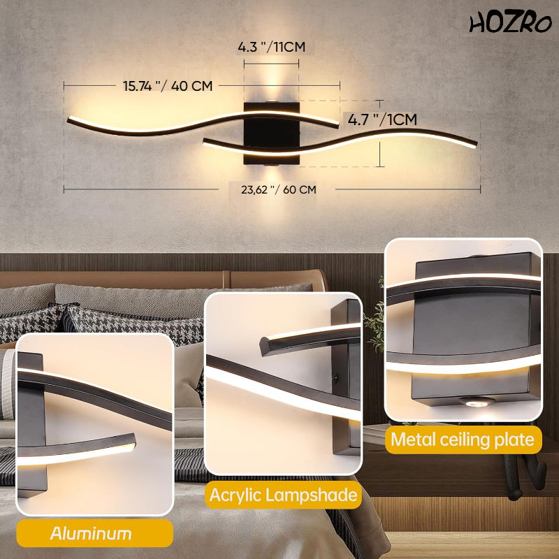 Lampa Modernă HOZRO, cu LED, Design Wave, 100 cm, Negru, 28W, 1350 Lumen, Lumină Alb Caldă, Ideală pentru Living, Dormitor, Baie, Hol HOZRO