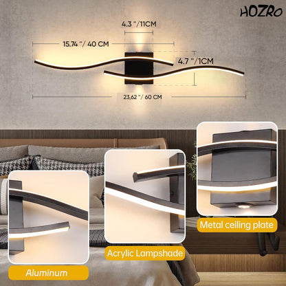 Lampa Modernă HOZRO, cu LED, Design Wave, 100 cm, Negru, 28W, 1350 Lumen, Lumină Alb Caldă, Ideală pentru Living, Dormitor, Baie, Hol HOZRO