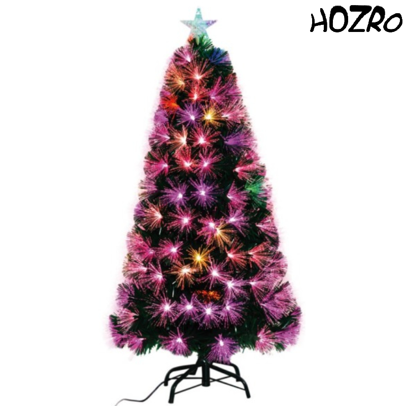 Brad artificial de Crăciun HOZRO, iluminat LED roz cu efect cald și elegant, stea luminoasă în vârf și suport metalic inclus – decor festiv modern, ramuri dese și aspect realist pentru sărbători pline de culoare și rafinament 🎀 HOZRO