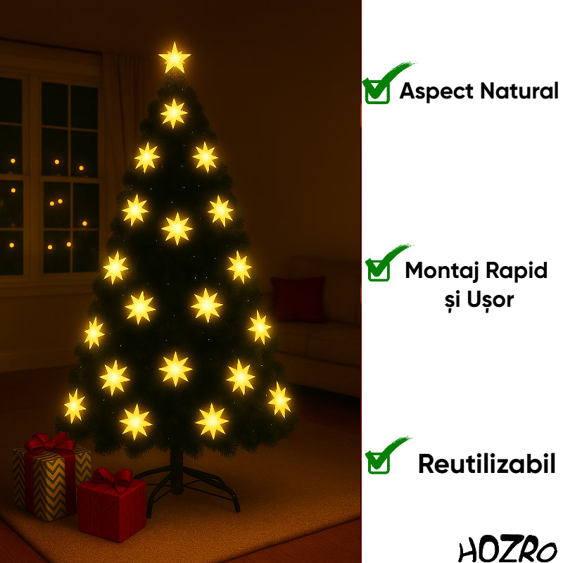 Brad Artificial de Crăciun HOZRO, cu Fibra Optică și Stelute – Decor Feeric cu Stea în Vârf, Suport Metalic Inclus și Efecte Strălucitoare ce Transformă Orice Spațiu într-un Colț de Poveste de Crăciun ✨ HOZRO