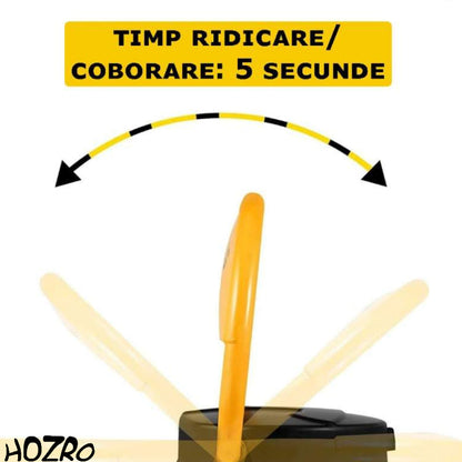 Blocator de Parcare Automat HOZRO, cu Încărcare Solară – Barieră Rabatabilă cu Funcție Anti-Furt, Alarmă Integrată, Control prin Telecomandă și Cheie, Design Robust Negru/Galben pentru Protecția și Siguranța Locului de Parcare HOZRO