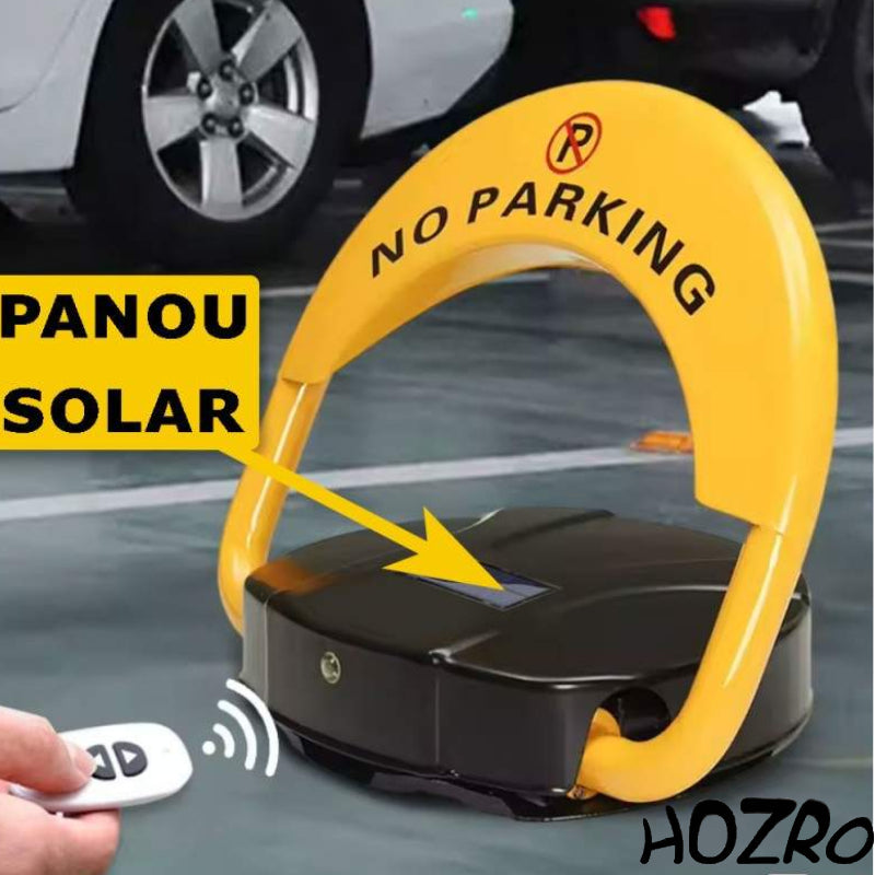 Blocator de Parcare Automat HOZRO, cu Încărcare Solară – Barieră Rabatabilă cu Funcție Anti-Furt, Alarmă Integrată, Control prin Telecomandă și Cheie, Design Robust Negru/Galben pentru Protecția și Siguranța Locului de Parcare HOZRO