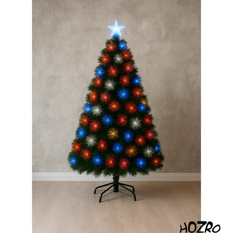 Brad artificial de Crăciun HOZRO, cu Stea Luminoasă - Jocuri de Lumină Multicoloră, Efecte Feerice, Suport Metalic Inclus și Design Elegant pentru un Crăciun Magic și Strălucitor în Orice Locuință sau Spațiu Festiv 🎄 HOZRO