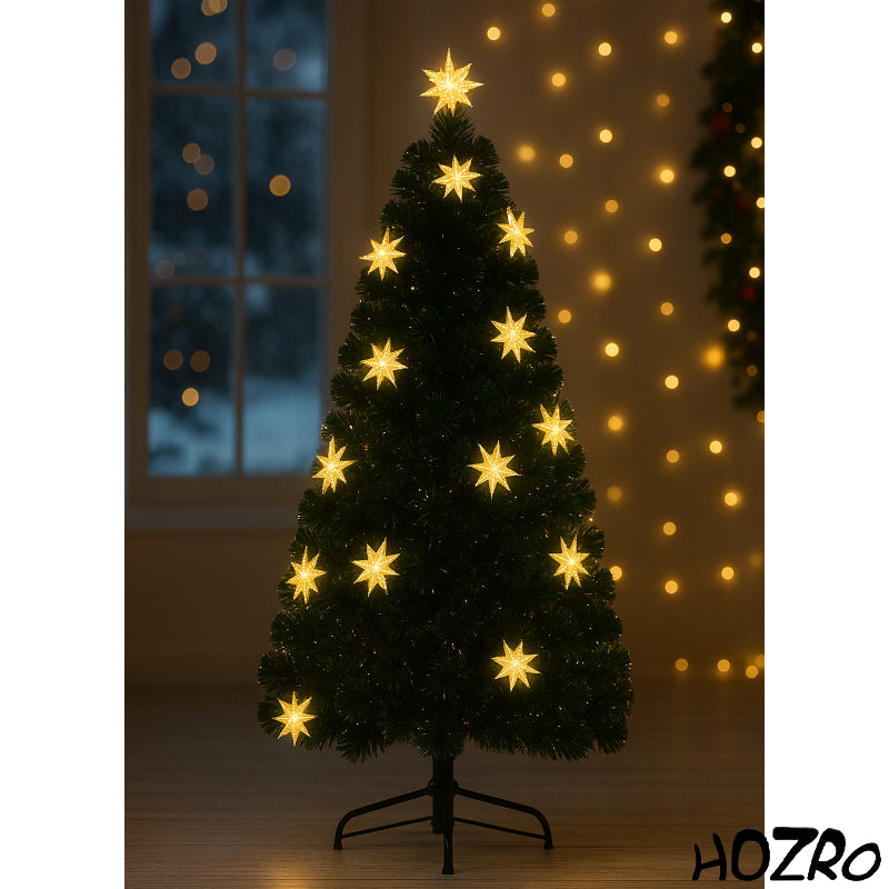 Brad Artificial de Crăciun HOZRO, cu Stelute – Decor Feeric cu Stea în Vârf, Suport Metalic Inclus și Efecte Strălucitoare ce Transformă Orice Spațiu într-un Colț de Poveste de Crăciun ✨ HOZRO