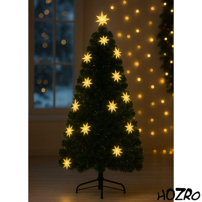 Brad Artificial de Crăciun HOZRO, cu Stelute – Decor Feeric cu Stea în Vârf, Suport Metalic Inclus și Efecte Strălucitoare ce Transformă Orice Spațiu într-un Colț de Poveste de Crăciun ✨ HOZRO