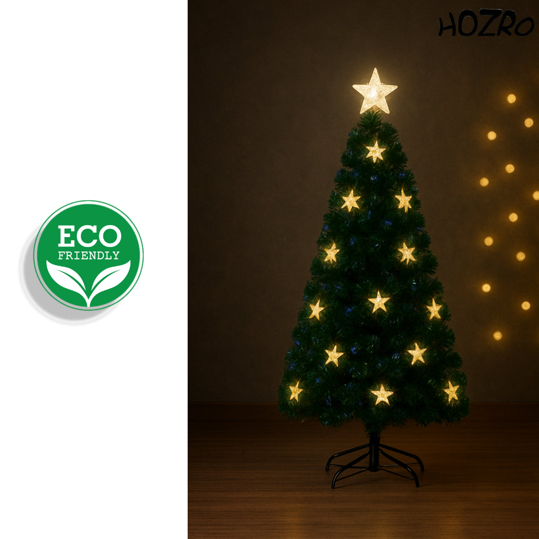 Brad Artificial de Crăciun HOZRO, cu Stelute – Decor Feeric cu Stea în Vârf, Suport Metalic Inclus și Efecte Strălucitoare ce Transformă Orice Spațiu într-un Colț de Poveste de Crăciun ✨ HOZRO