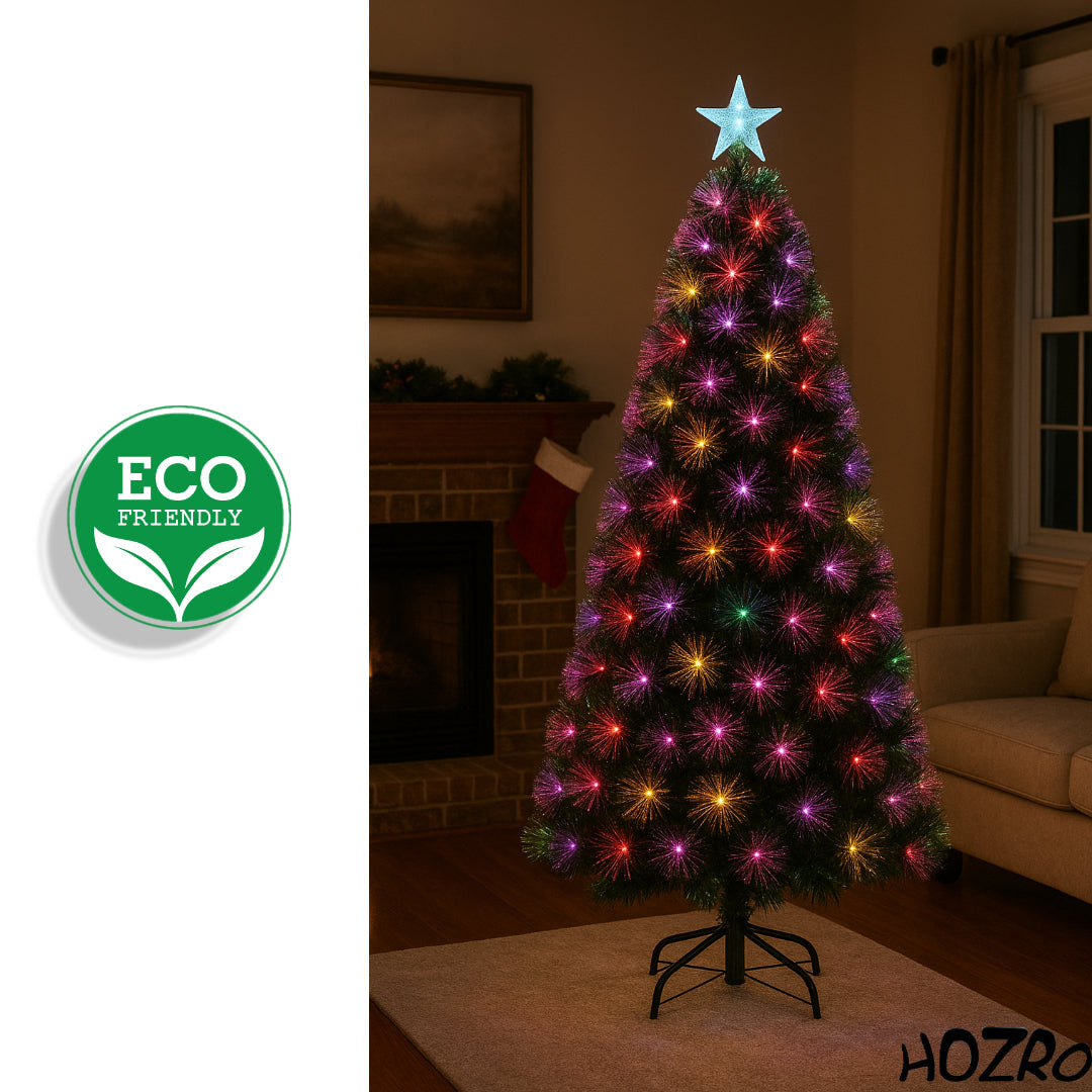 Brad artificial de Crăciun HOZRO, iluminat LED roz cu efect cald și elegant, stea luminoasă în vârf și suport metalic inclus – decor festiv modern, ramuri dese și aspect realist pentru sărbători pline de culoare și rafinament 🎀 HOZRO