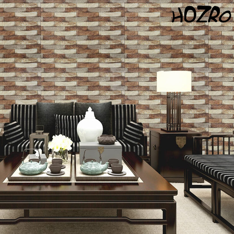 Tapet 3D autoadeziv HOZRO, Model imitatie caramida, design modern, foarte usor de montat, Caramida Maro/Crem HOZRO